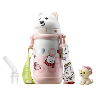 Bc Babycare  西高地保温杯学饮儿童宝宝学生上学水壶吸管直饮杯外出6月+【背带款450ml欧泊粉】