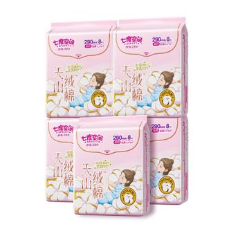 七度空间  天山绒棉系列极薄纯棉夜用290mm卫生巾5包40片