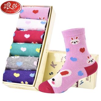 浪莎 女童棉袜小兔子图案款型随机发货(礼盒6双装) 3-5岁 LF5046-4S