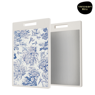 velosan  不锈钢双面菜板 银色青花白釉菜板 剁骨板厨房砧板