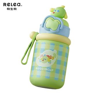 物生物（RELEA）  保温杯办公学生新款高颜值儿童水杯 学生专用吸管杯子 果味party儿童壶600ML-芒果派对