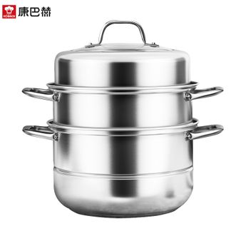 康巴赫  正品欧式不锈钢三层蒸锅32cm蒸锅蒸笼复底大汤蒸锅多功能锅具