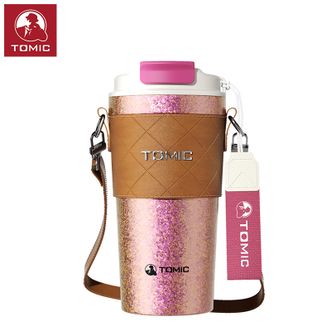特美刻（TOMIC）  双层纯钛杯咖啡杯便携男女高颜值水杯带盖实用双饮大容量保温杯子 虹韵紫 500ml