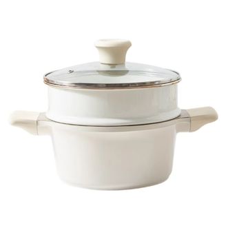 红厨  20cm白陶系列不挑炉灶不挑炉灶双耳蒸煮汤锅+珐琅蒸格RTA20B22-WC