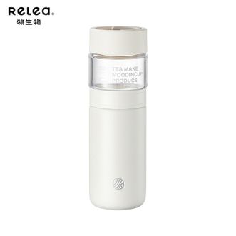 物生物  保温杯 500ml 屿茗泡茶杯 茶水分离水杯子学生便携直身车载 栀子白