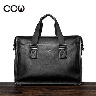 COW  公文包男士商务休闲手提包大容量结实耐用8628黑
