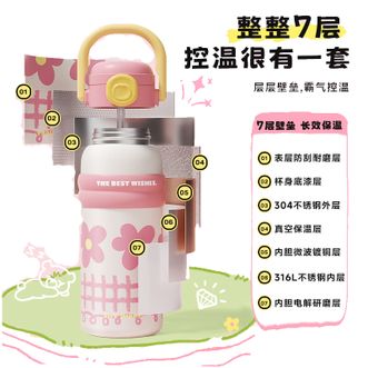 物生物（RELEA）  保温杯女316L不锈钢水杯大容量儿童吸管杯子学生水壶JV012462-0550