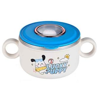 栢士德  316卡通儿童碗可爱儿童专用碗带盖带手柄饭碗防摔防烫 BST-131