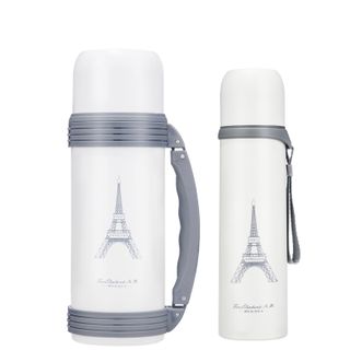 火象  巴黎印象旅行杯壶套装SUS304不锈钢内胆保温水杯450ml+保温水壶1200ml 白色 HXB-TZ035