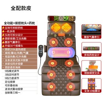 恩隆  颈椎按摩器全身多功能颈部腰背部腿部自动揉捏垫家用床垫靠椅全配药枕3D热压皮革版可拆卸药枕+升级6键智能控制+30头颈部揉捏+颈腰艾灸热敷+全身脉冲震动按摩+气囊牵引