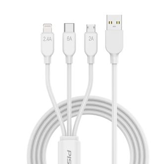 品胜(PISEN)  6A全协议一拖三数据线 兼容66W华为超级快充 适用华为mate60/p70/50小米oppo安卓手机苹果14车载  1.2米白色