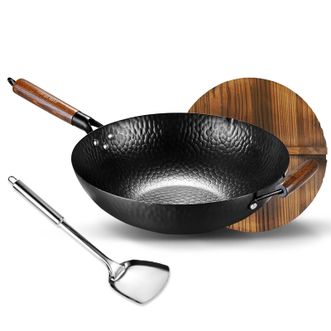 翰乐  家用炒菜铁锅 34cm HL-TTM8844 章丘款锻打铁锅无涂层烹饪炒菜锅