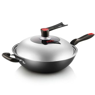 炊大皇/Cookerking  炒锅32cm铁锅无涂层铸铁炒菜锅具电磁炉燃气煤气灶明火通用煎锅平底锅C32D2