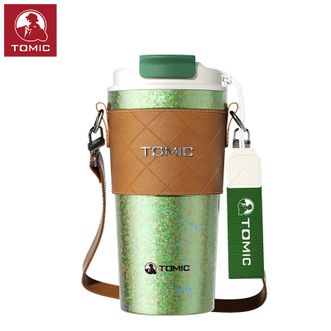 特美刻（TOMIC）  双层纯钛杯咖啡杯便携男女高颜值水杯带盖实用双饮大容量保温杯子 湖山绿 500ml