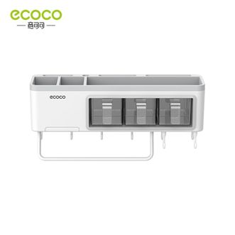 意可可/ecoco  免打孔厨房置物架 家用调味料收纳盒 壁挂厨具用品用具免钉挂件架子 长40cm 多功能储物架 (经典灰)