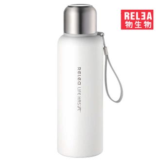 物生物（RELEA）保温杯全钢316不锈钢水杯男女大容量茶水分离泡茶杯子带滤网壶 1000ml 白
