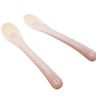 十月结晶  婴儿勺子宝宝硅胶软勺新生儿喂水小勺子儿童餐具辅食软头 水蜜桃粉（两个装）