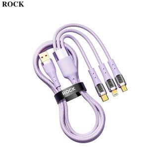 ROCK  数据线三合一充电线 100w苹果14手机PD快充 一拖三车载电源线 多功能type-c/usb/ipad笔记本华为安卓