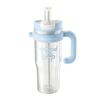 物生物  吸管杯水杯930ML大容量tritan夏季塑料杯学生儿童水壶双饮杯JV012418-0930-LS奶油薄荷蓝