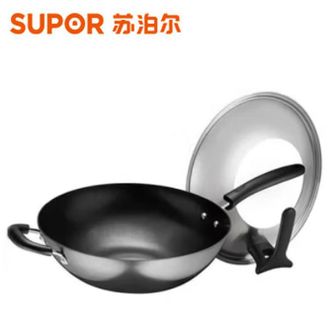 苏泊尔 炒锅铸铁真不锈健康铁锅平底锅无涂层炒菜锅 FC32Z9-32cm 可立盖 （SUPOR）