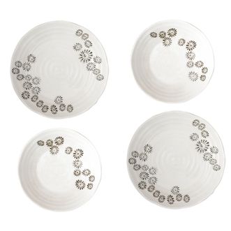 美浓烧（Mino Yaki）  日本进口陶瓷餐具盘子窑变淡雅冰花深盘家用釉下彩4件套