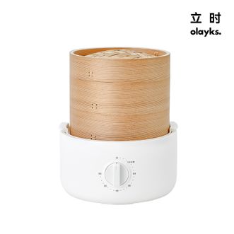 olayks.  立时 0.8L电蒸锅 两层竹木蒸笼 竹笼电蒸锅家用多功能小笼包子馒头早餐机 定时款