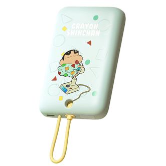 ROCK  蜡笔小新贴贴充电宝 磁吸自带线快充移动电源10000mah-8897青色