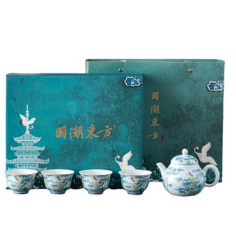宏裕  国潮东方斗彩系列茶具礼盒-翠竹 1壶4杯 原矿瓷土茶具 高颜值茶水分离泡茶器