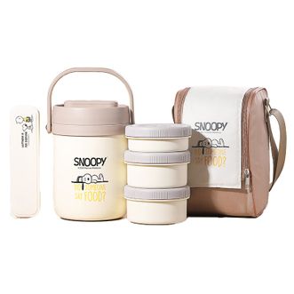 史努比（SNOOPY）  2200ml手提三层不锈钢保温桶+保温袋+餐具便当盒便当饭盒餐盒HJS-8113