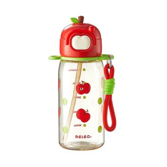 物生物  果汁派PPSU吸管杯背带款620mL 儿童学生便携水杯孕产妇吸管杯耐高温塑料杯 红红苹果派