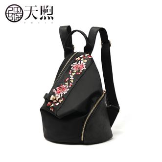 天煦PMSIX女士大容量耐磨旅行双肩背包经典国风刺绣时尚百搭包P970008