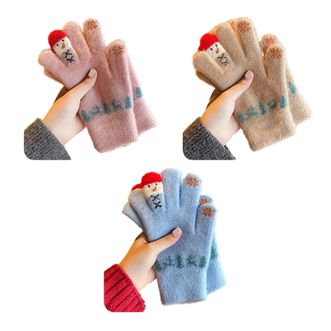FitonTon  毛线手套女冬季可爱雪人针织可触屏加厚保暖骑行针织手套女礼物送女生