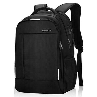 七匹狼/Septwolves  双肩包男 17.3英寸游戏本电脑背包大容量四仓商务休闲带USB充电口黑色CD001837-3A