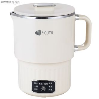 艾青春  0.8L折叠水壶便携电水壶电煮锅电开水壶炖煮锅 旅行料理锅出差烧水壶宿舍泡面碗电火锅电炖锅电热水壶AI-WT80米白