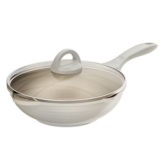 Jeetee  吉特麦饭石炒锅不粘锅  聚油锅底 螺纹陶瓷炒锅-白色-32cm