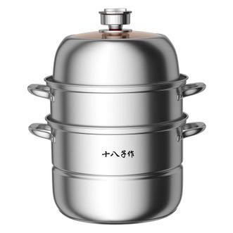 十八子作  源味系列蒸锅  HM-204-28ZC 28CM  智能定时响铃蒸煮防干烧 304不锈钢三层蒸锅家用复合底汤锅蒸笼