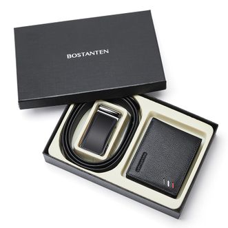 波斯丹顿（BOSTANTEN）  男士牛皮商务休闲皮带钱包礼盒套装 黑色BJ4211072