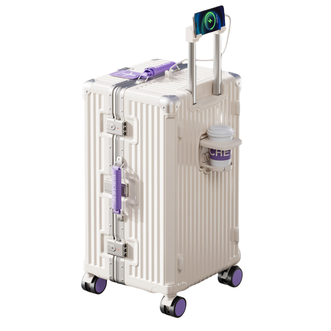 锐承（Ruicheng）  弹簧减震刹车轮 顺滑轻音舒适皮把手行李箱926-30寸白配紫