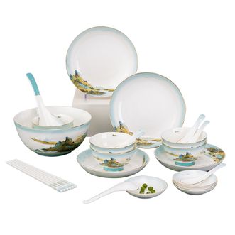Debo  绿水青山碗具套装 32件套餐具套装陶瓷碟碗勺盘32件套DEP-767