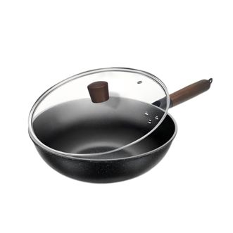 翰乐  炒锅 32cm+盖子 聚油爆炒不沾锅炒菜锅电磁炉燃气通用锅具麦饭石精铁锅