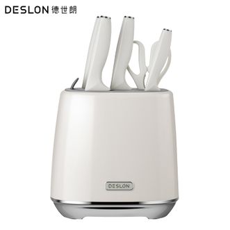 德世朗（DESLON）  奥格刀具六件套 厨房斩骨砍骨刀切片菜刀三德刀水果刀辅食刀剪刀带刀座刀具套装 白色