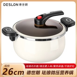 德世朗（DESLON）  26cm珐琅微压营养锅 家用厨房6.5L珐琅微压锅汤锅 搪瓷珐琅釉面健康无涂层微压锅 月光白