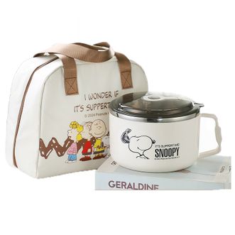 史努比（SNOOPY）  1300ml不锈钢泡面碗+恒温袋便当饭盒双层隔热餐盒HJS-9125-2
