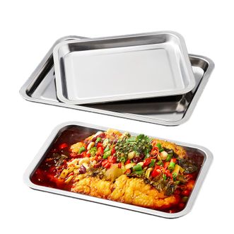MAXCOOK  304不锈钢盘子方盘 加深长方形餐盘烤鱼托盘家用50cm MCFT6593