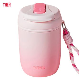 膳魔师（THERMOS）  直饮吸管咖啡杯380ml水杯316L不锈钢内胆 真空隔热保温杯-蜜桃粉