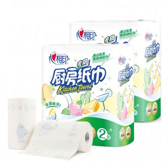 心相印 印花厨房纸巾75节 2卷装*2提