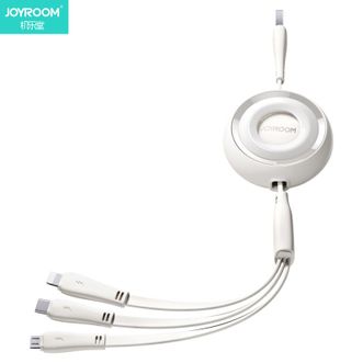 机乐堂/Joyroom  缤纷系列三合一迷你伸缩线 S-A40 1米三合一数据线 3.5A手机快充一拖三usb充电器线 白色