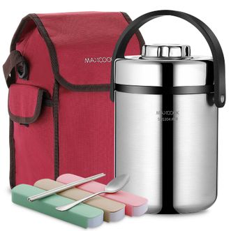 美厨（MAXCOOK）  不锈钢2.5L双层保温提锅大容量上班族手提便携保温桶保温饭盒配餐具袋子MCTG887