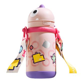 Bc Babycare  儿童保温杯婴儿吸管水杯水壶不锈钢保温杯上学 恐龙背带款+吸嘴-引力洋红-450ml
