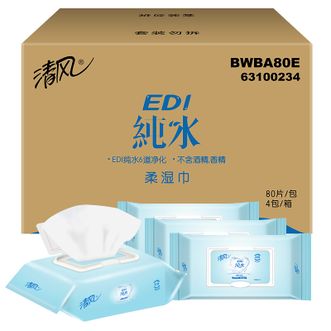 清风  1层80片纯水湿巾4包装
